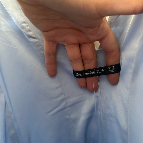 NWT Abercrombie & Fitch Blue V-Neck Bubble Hem Silk Drop Waist MIDI Dress XS - Picture 6 of 8